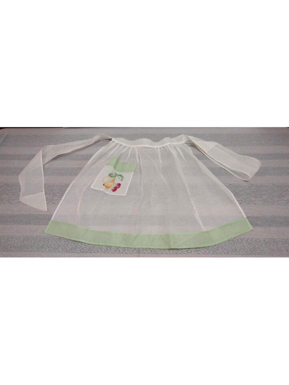 Vintage 1950s Apron M White Organza Silk 50s 60s Cherries Fruity Pear HAND SEWN